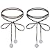 Besteel 2 PCS Necklaces for Women Long Black Velvet PU Leather Chain Tassel Necklace Set Coin Pendant