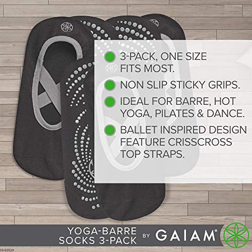 image for Gaiam Grippy Yoga Barre Socks | 3 Pack | Non Slip Sticky Toe Grip Acce