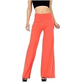 Superline Wide Leg High Fold Over Waist Palazzo Pants (Medium, Coral)