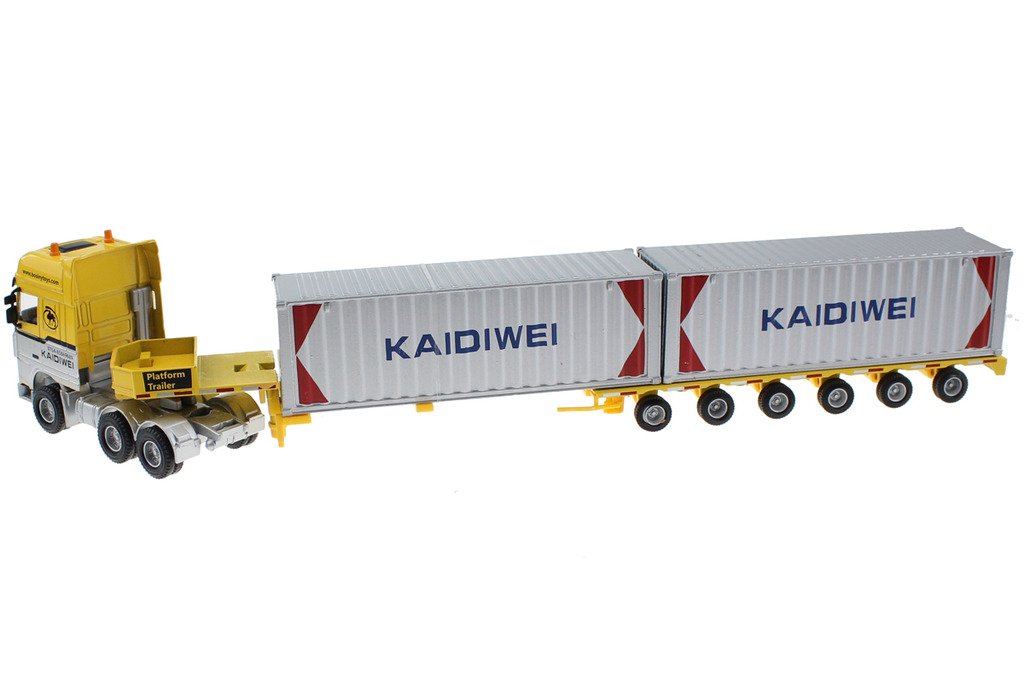 Hugine 1:50 Container Truck Low Bed Transport Vehicle Truck Goods Wagon Lorry Alloy Diecast Model Yellow