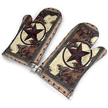Western Texas Star Oven Mitts,Professional Heat Resistant Microwave Oven Insulation Thickening Gloves Baking Pot Mittens Soft Inner Lining Kitchen Cooking