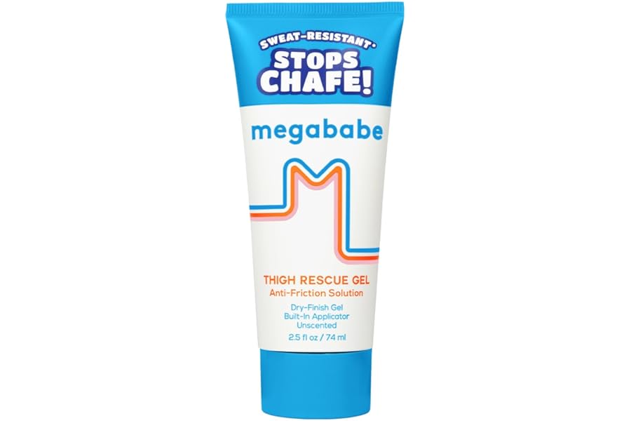 Megababe Thigh Rescue Gel | Clear Anti-Friction Barrier for Chafing | Sweat-Resistant | No-Mess Applicator | Thighs, Bra-Lines & More | 2.5 fl oz