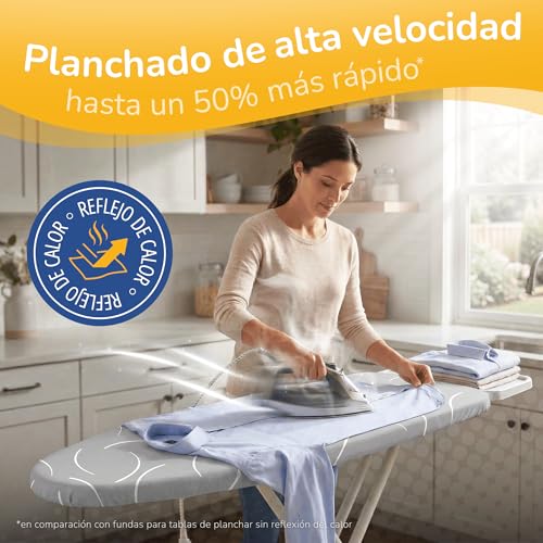 Yellocean Turbo Ironing Board Cover Suitable for 120 x 40 cm, 120 x 45 cm and up to 125 x 45 cm – Heat Reflective – Easy Assembly with Elastic – Double Padded – Size M