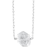 Raw Aura Quartz Pendant Necklace for Women | Natural Clear Crystal Jewelry | Silver Plated Chain 16+2 Inch Adjustable | Healing Crystal Statement Necklace