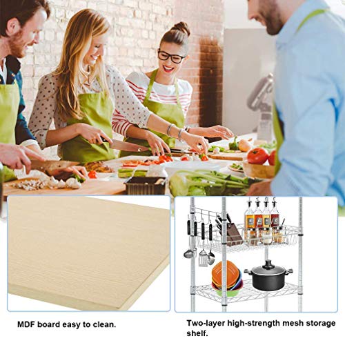 Heavy Duty Utility Cart Wire 3 Tier Rolling Cart Organizer NSF Kitchen Cart on Wheels Metal Microwave Cart Large with Wire Shelving and Microwave Table Heavy Duty Commercial Grade, Wood/Chrome