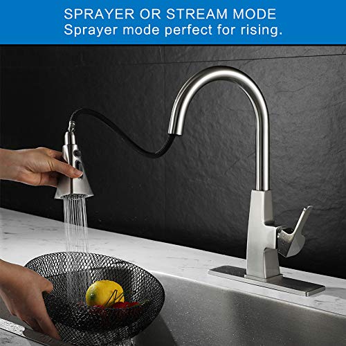 Kitchen sink faucet-Arofa A03LY single handle brushed nickel stainless steel gooseneck kitchen faucets with pull down sprayer