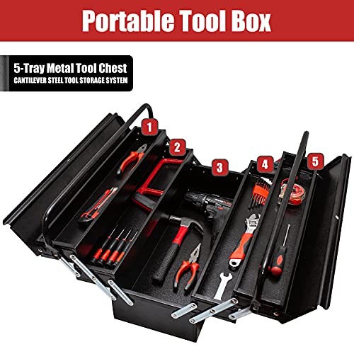 Portable Tool Box,Symmetrical 5 layers Toolbox,Folding Double Clamshell
