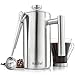 VonShef Double-Wall Keep Warm Satin Brushed Stainless Steel French Press Cafetiere Coffee Filter(6 Cup w/ Measuring Spoon and Sealing Clip). Available in sizes 3, 6 and 8 Cup