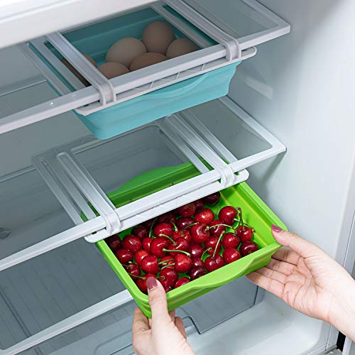Fridge Drawer Organizer 2 Pack, 1L Retractable Refrigerator Shelf