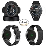for Ticwatch 2 Accessories, Lamshaw Silicone Replacement Band with Milanese Magnetic Loop Band with Ticwatch 2 Charger with Screen Protector for Ticwatch 2 (4 Pack)