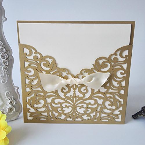 50PCS Pear Paper Laser Cut Bronzing Wedding Baby Shower Invitation Cards with Butterfly Hollow Favors Invitation Cardstock for Engagement Birthday Graduation (OMK-Square Gold)