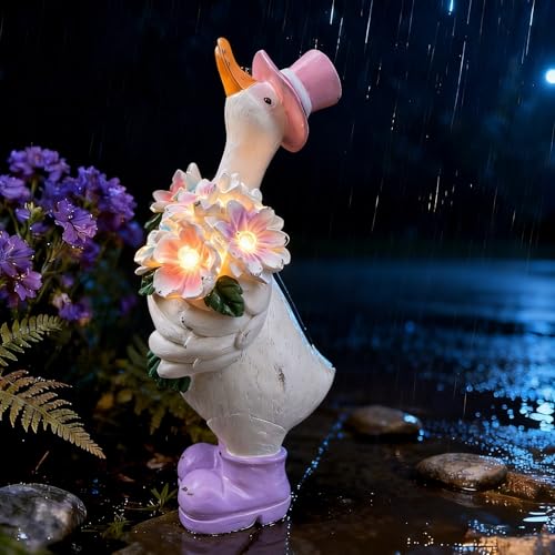IVCOOLE Outdoor Solar-Powered Duck Statue – Garden Duck Decor with Solar Light, Resin Solar Garden Statue for Lawn Patio Porch Yard– Duck Figurine Gift for Mom, Grandma, Women Garden Lovers at Amazon