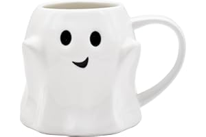 PECLEK 14 oz Halloween Ghost Coffee Mug - White Cute Ceramic Ghost Pattern Ghostface Mug Coffee Cup Halloween Accessories Birthday Gifts for Kids Adults