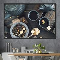 Framed Canvas Wall Art Tea Servings Dark Drinks Farmhouse/Country Group Multicolor Photography Realism Tea - 16x24 inches