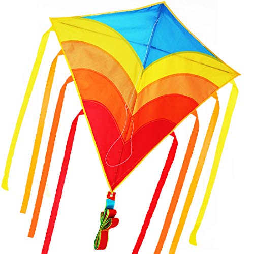 Zhuoyue Kite- Rainbow Diamond Kite for Kids and Adults, Easy to Fly Kite for Beginner, The Best Kite for The Beach and Outdoor Games Activities