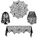 40 PCS Halloween Decorations Set Including Spiderweb Fireplace Mantle Scarf/Black Table Runner/Round Lace Tablecloth/Lamp Shade Cover with 36 PCS Scary 3D Bat Wall Stickers Eve Festive Party Supplies