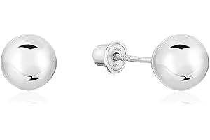 TILO JEWELRY 14k White Gold Ball Stud Earrings with Secure Screw-backs