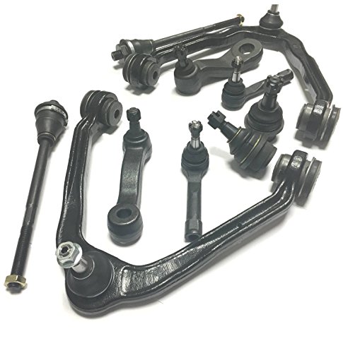 PartsW 11 Piece Suspension Kit For Cadillac GMC & Chevrolet SUVs & Trucks, Front Control Arms Inner and Outer Tie rod Ends Pitman Arm W/4 Grooves Idler Arms Ball Joints