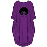 WbJetr Women Afro Cute Graphic Print Long Sleeve Casual Tunic Dress with Big Pocket