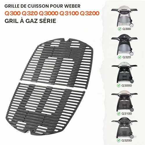onlyfire Weber Q 300/3000 Series Cast Iron Gas Grill Grill - Replacement for 7646 - with 2 Mounting Brackets