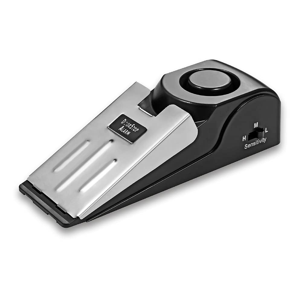 Mengshen Mini Wireless Vibration Triggered Wedge Shaped Door Stopper Alert Home Security System Door Stop Alarm Block Blocking System Black(Pack of 1) MS-M68