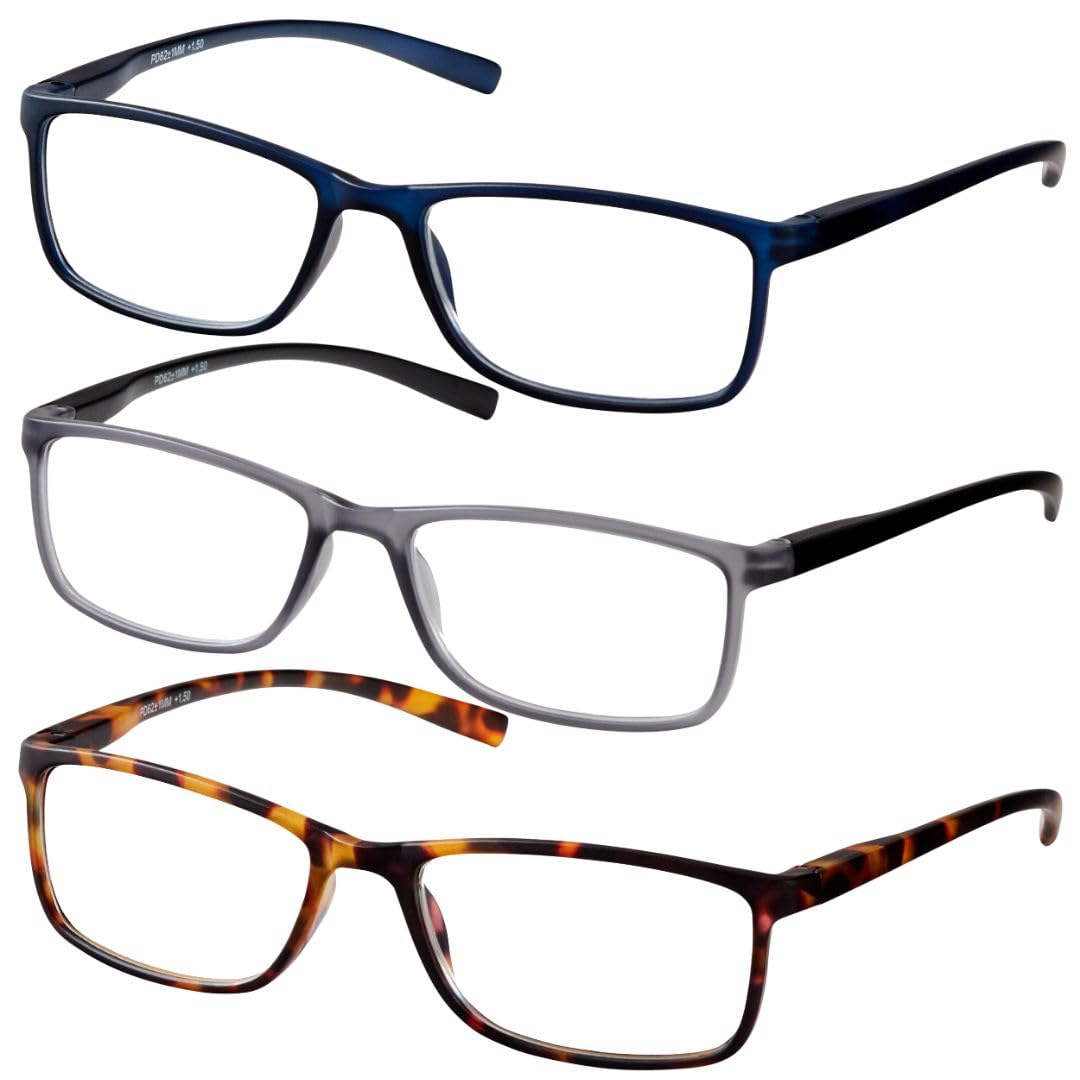 Remaldi Essential Newports Reading Glasses, Darks, 1.5 (pack of 3)