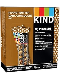 KIND Bars, Peanut Butter Dark Chocolate, 8g Protein, Gluten Free, 1.4 Ounce Bars, 12 Count