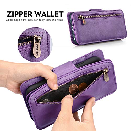 iPhone Wallet Case for XR, CORNMI Zipper PU Leather Purple Wallet Case Cover Credit Card Holder Slot Cases with Kickstand Flip Folio Cover for iPhone XR 6.1" - Thumbnail 4