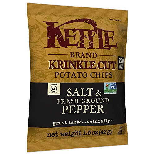 Kettle Brand Potato Chips, Krinkle Cut, Salt & Fresh Ground Pepper Kettle Chips, 1.5 Oz (Pack of 24)