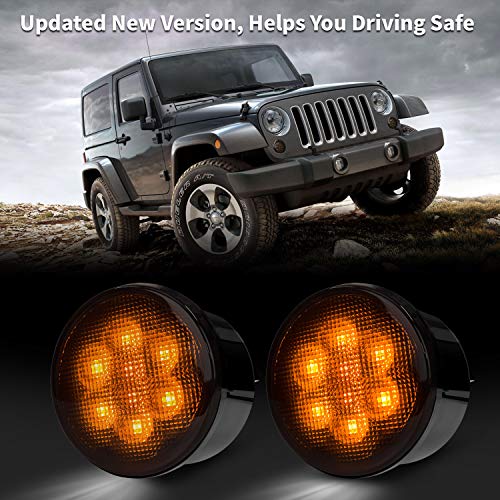 Amber Front LED Turn Signal Lights for 2007-2017 Jeep Wrangler JK Smoked Lens Turn Lamp Fender Flares Eyebrow Indicator Side Maker parking lights 2pcs - Thumbnail 6