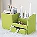 KINGFOM Wooden Struction Leather Multi-function Desk Stationery Organizer Storage Box Pen/Pencil ,Cell phone, Business Name Cards Remote Control Holder Colors (Green-flannel)