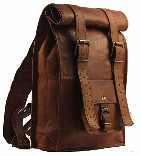 Urban Dezire Men's Leather Vintage Roll On Laptop Backpack Rucksack knapsack college bag