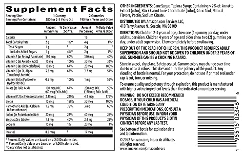 AMAZON BASICS KIDS’ MULTIVITAMIN GUMMIES, CHERRY, STRAWBERRY & ORANGE FLAVORS, 380 COUNT, 2 PACKS OF 190 (PREVIOUSLY SOLIMO)