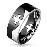 STR-0500 Stainless Steel Cross Center Black And Steel 2-Tone Puzzle Ring (9)