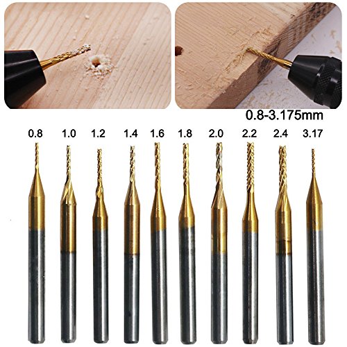 Fan-Ling 10x 1/8'' 0.8-3.175mm PCB Drill Bit Set Engraving Cutter Rotary CNC End Mill New,Titanium plating Material,WIth Box (Gold) - Thumbnail 5