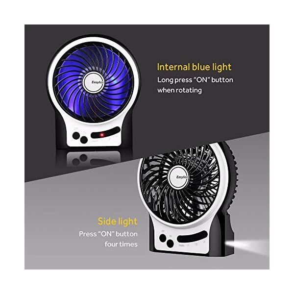 Battery-Fan-EasyAcc-Rechargeable-Fan-Portable-Handheld-Personal-Mini-USB-fan-with-2600mA-Battery3-Speeds-Internal-and-Side-LightCooling-for-TravelingFishingCamping-Black EasyAcc Battery Fan, Rechargeable Desk Fan Portable Handheld Personal Mini USB fan Battery, 3 Speeds Internal and Side…