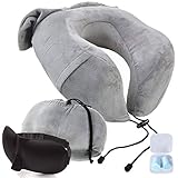 Memory Foam Travel Pillow - Airplane Neck Pillow with Phone Pocket, Washable Cover, Ear Plugs and Eye Mask for Superior Comfort by The Comfort Brand  