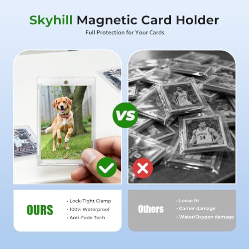 Skyhill 102ct Magnetic Card Holders, 35pt Acrylic One Touch Card Holder with Extra 102 Protective Sleeves, U-V Protection& Waterproof Hard Plastic Card Protectors for Trading Cards, Sports, Game Cards
