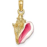 JewelryWeb 14k Yellow Gold Solid Polished Enameled 3-D Conch Shell Pendant Necklace 22x15mm Pendant for Women