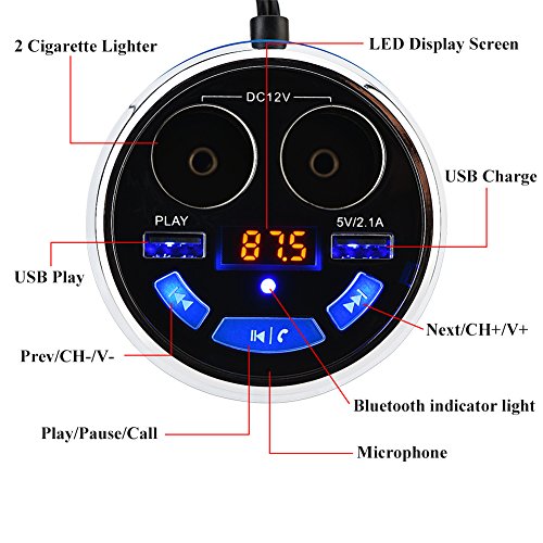 V BESTLIFE Car Fm Transmitter, FM Transmitter Bluetooth Car MP3 Player Radio Adapter Hands-Free Music Player Car Cigarette Lighter Socket Car Kit with Dual USB Port Charger