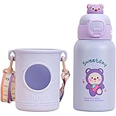 Insulated Drinking Bottle, Cartoon Bottles Stainless Steel Insulated Water Bottle with Straw & Spout Lid & Cup Sleeve for Home Office Travel