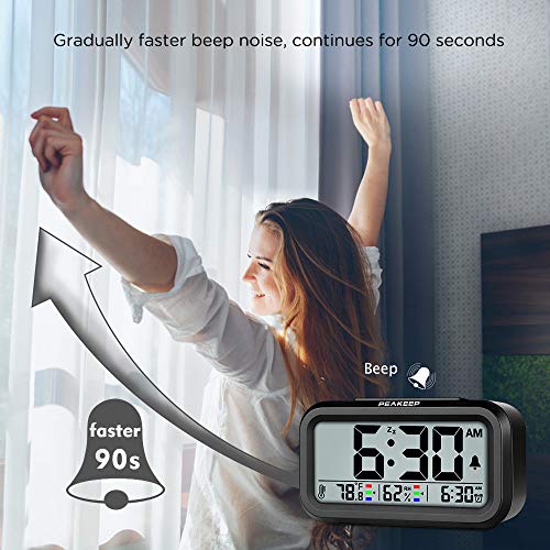 image for Peakeep Indoor Humidity Temperature Digital Alarm Clock for Bedrooms, 