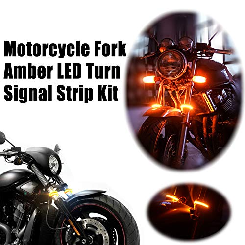 Motorcycle Fork Amber LED Turn Signal Strip Lights Kit Super Bright for Harley Davidson Front Rear Turning Indicator Lights Universal Victory Motorbike Lamps Waterproof and Durable (2Pcs, 39mm-70mm)