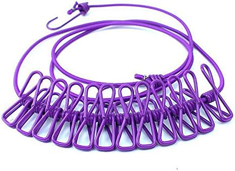 WasonGrew 1.85m Clothesline Outdoor and Indoor Retractable Travel Elastic Clothes Hanger String with 12pcs Clothespins