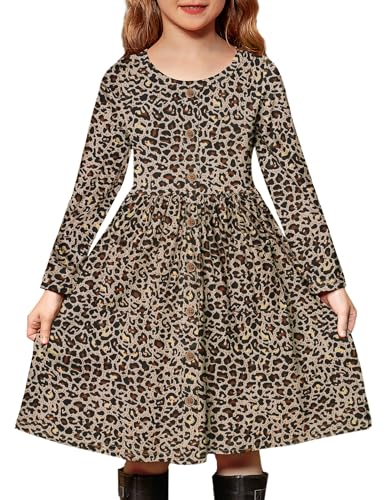 Photo 1 of Arshiner Girls Fall Winter Dresses Thanksgiving Long Sleeve Casual Twirly Dress Brown Size 7