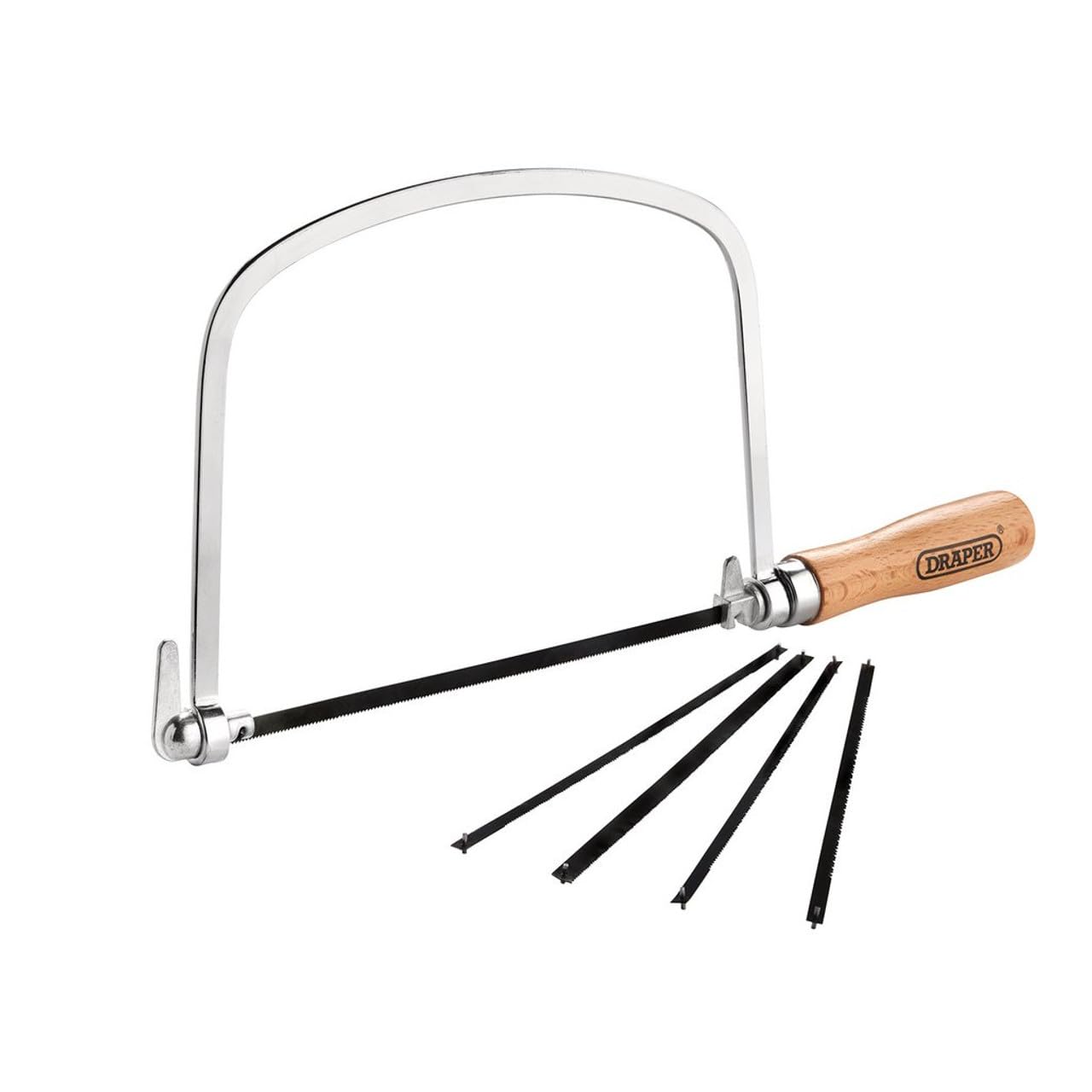 Draper Coping Saw | 6 Piece Assorted Blades | Chrome Platted Frame Saw | 360° Turning Blade | Wooden Handle Table Saw| 18052