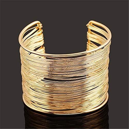 SUNMUCH Alloy Metal Gold Thin Thread Wire Open Cuff Wide Bracelet Bangle