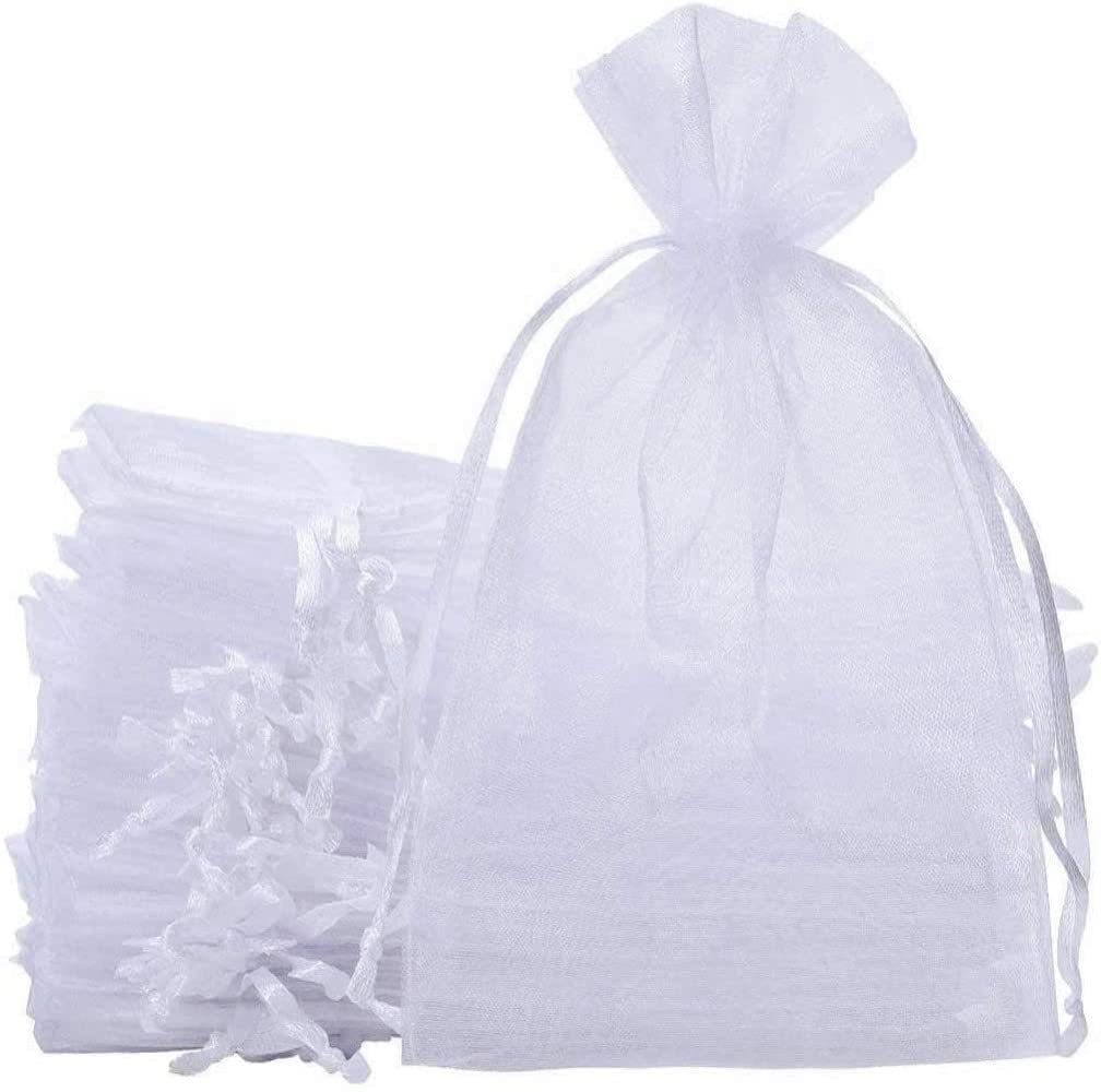KAHEIGN 50Pcs Large Organza Gift Bags, 20 x 30cm Jewellery Bags Wedding Favour Bags with Drawstring for Birthday Party Xmas Gift Packaging (White)