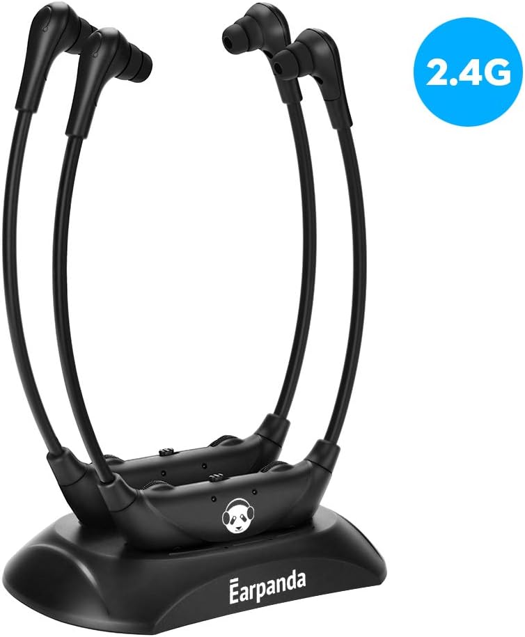 Earpanda Dual Wireless TV Headphones for Seniors and Hard of Hearing,Wireless Headphones for Digital&Analog TV,TV Headset with Bass-Treble Adjustment and Internal Microphone for Hearing Impaired