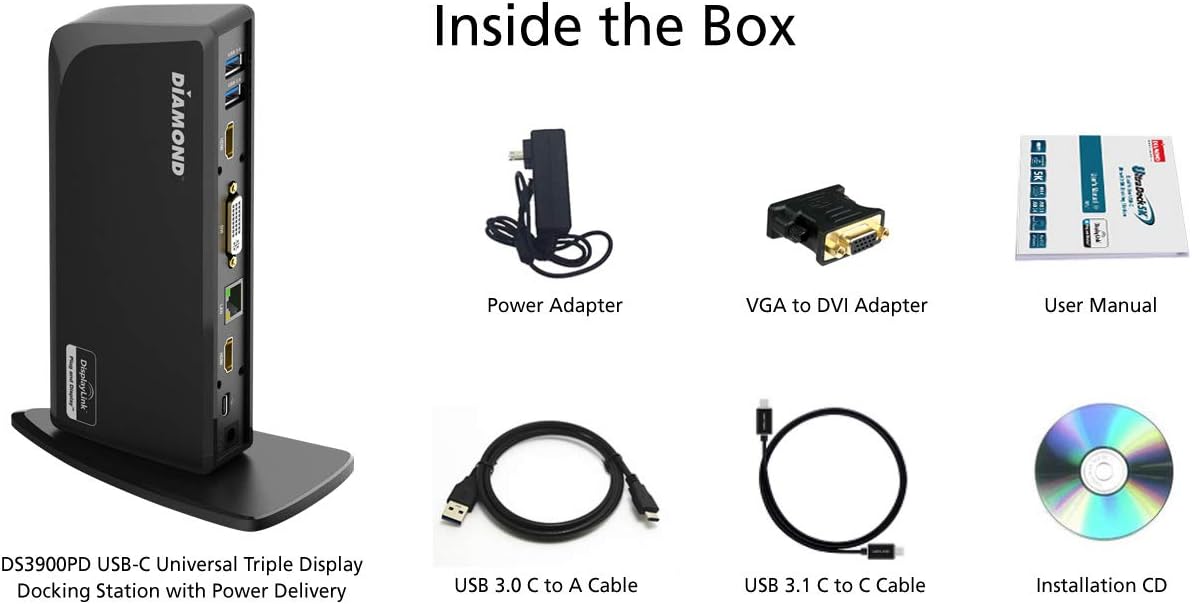 Diamond Multimedia DS3900PD Diamond Multimedia Triple Display 4K Universal Type-C Docking Station with Power Delivery (65W) for Mac and Windows Equipped Type-C/Thunderbolt 3 Laptops: Computers & Accessories